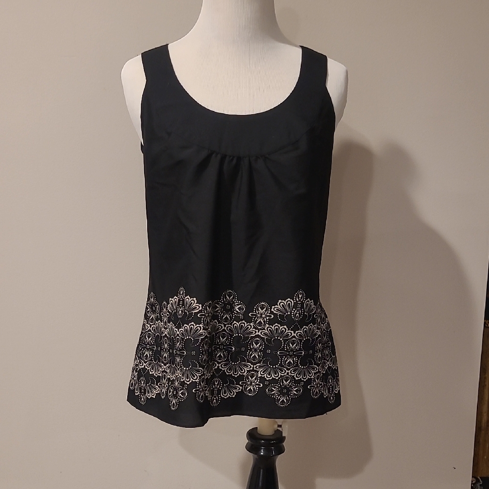 LOFT Black and White Embellished Tank Top